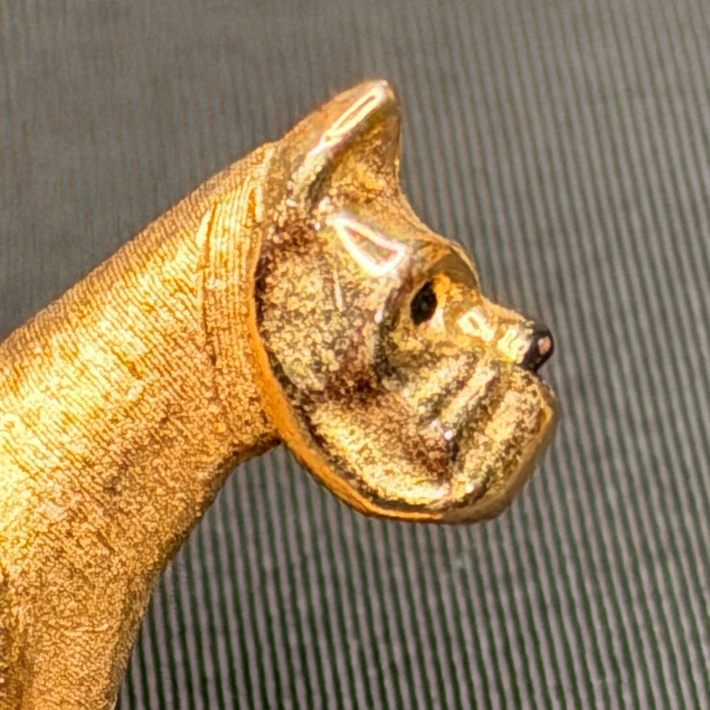 Vtg Boucher Brooch Boxer Dog Gold Tone Textured Figural Pin MCM‎ Mid Century